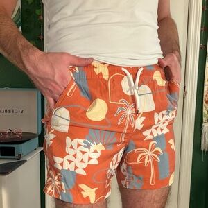 RSQ Orange and White Swim Trunks